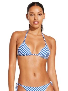 Vitamin A Natalie Miter Stripe Coastal Stripe Yarn Dye Bikini Top size Large NWT